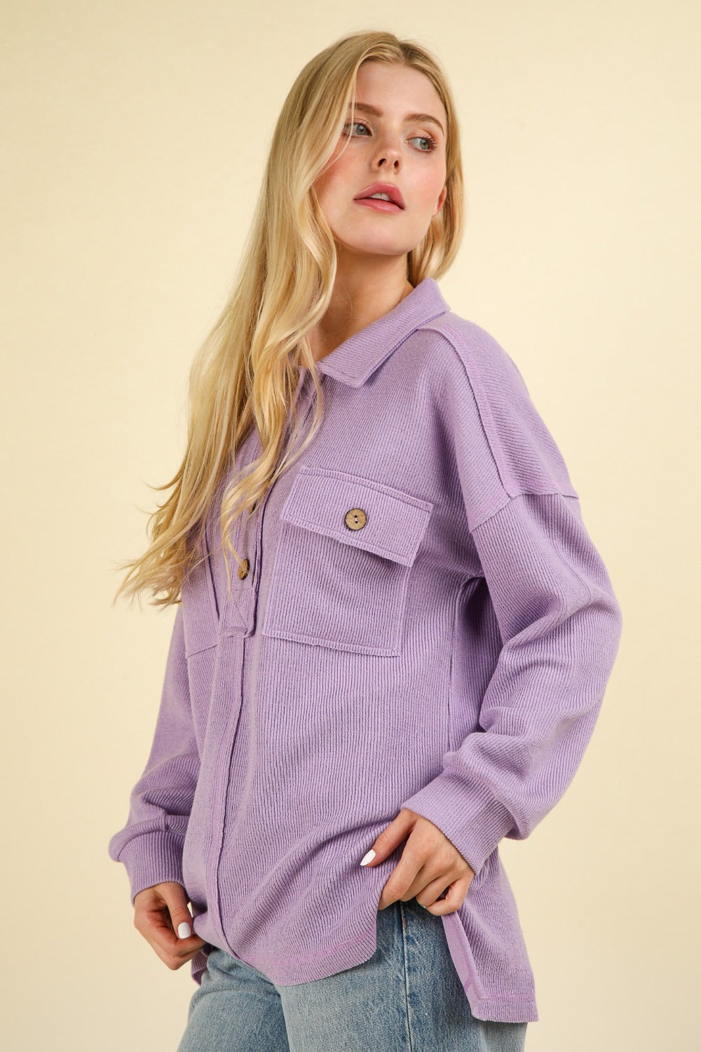 Amelia | Half button knit top with collar and pockets