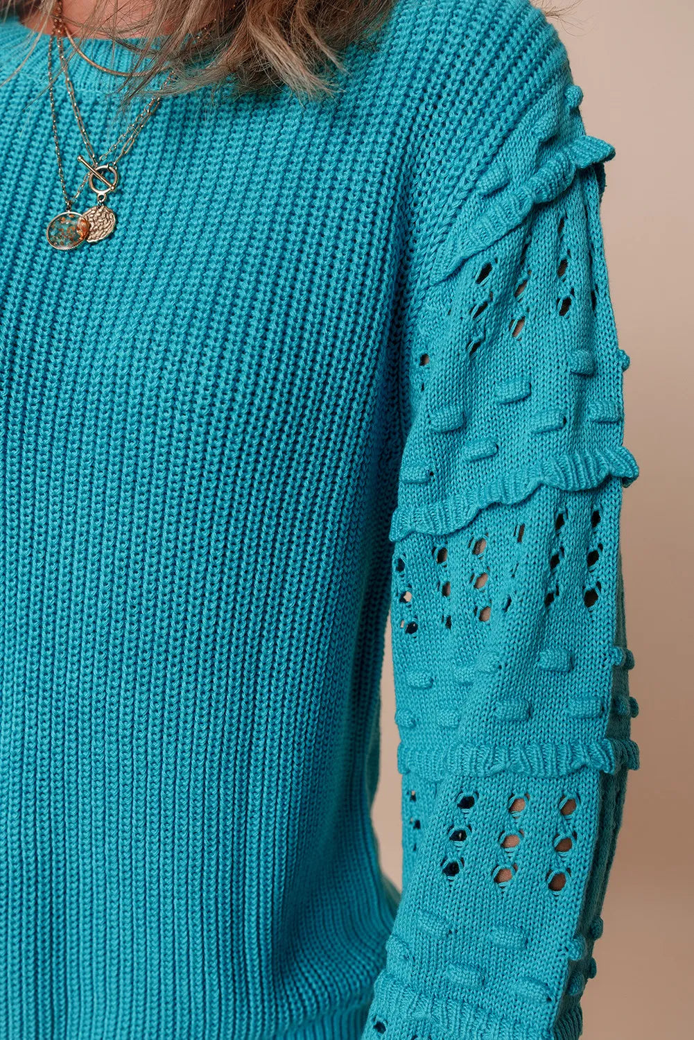 Marion | Long-sleeved sweater with openwork ruffled crew neck