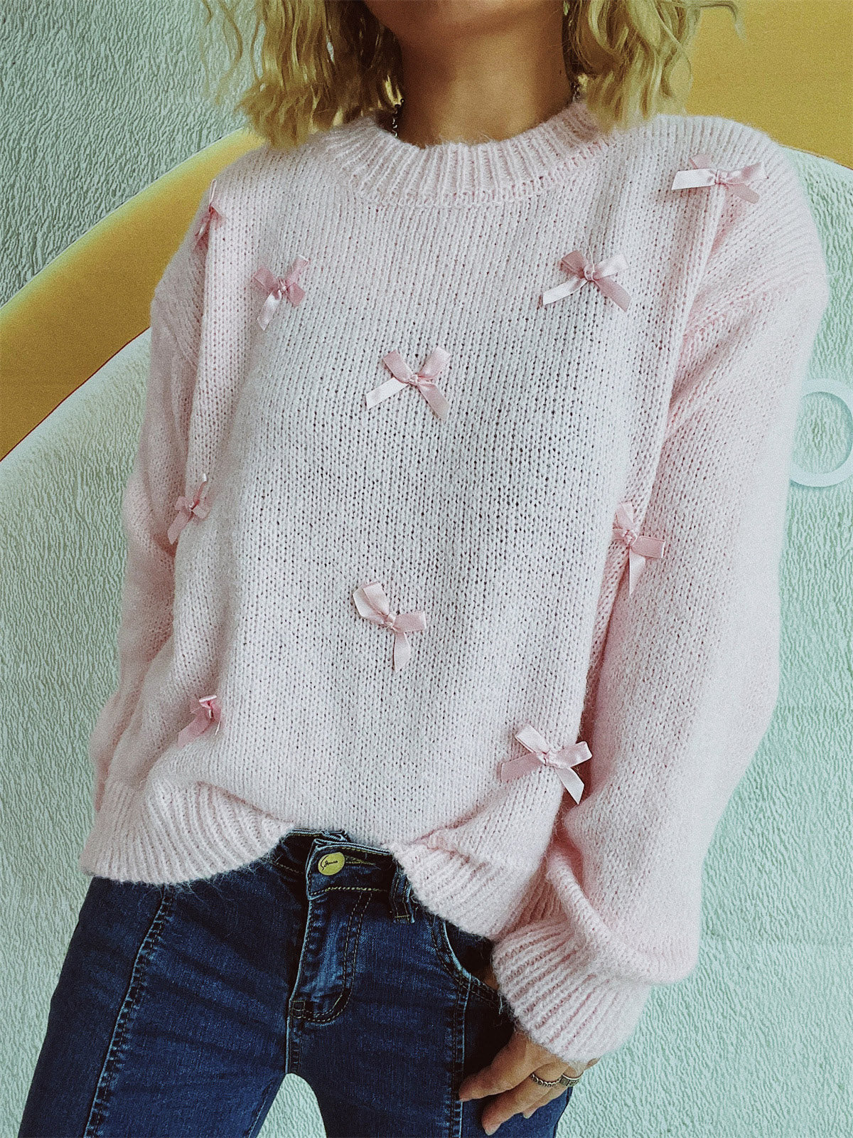 Maite | Long-sleeved sweater with a crew neck and bow trim