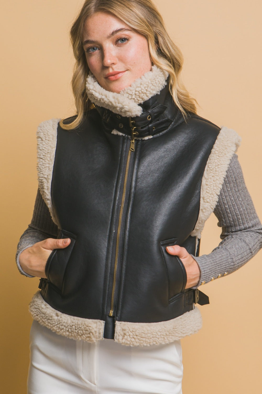 Maribel | Love Tree Sherpa vest with zip and pockets