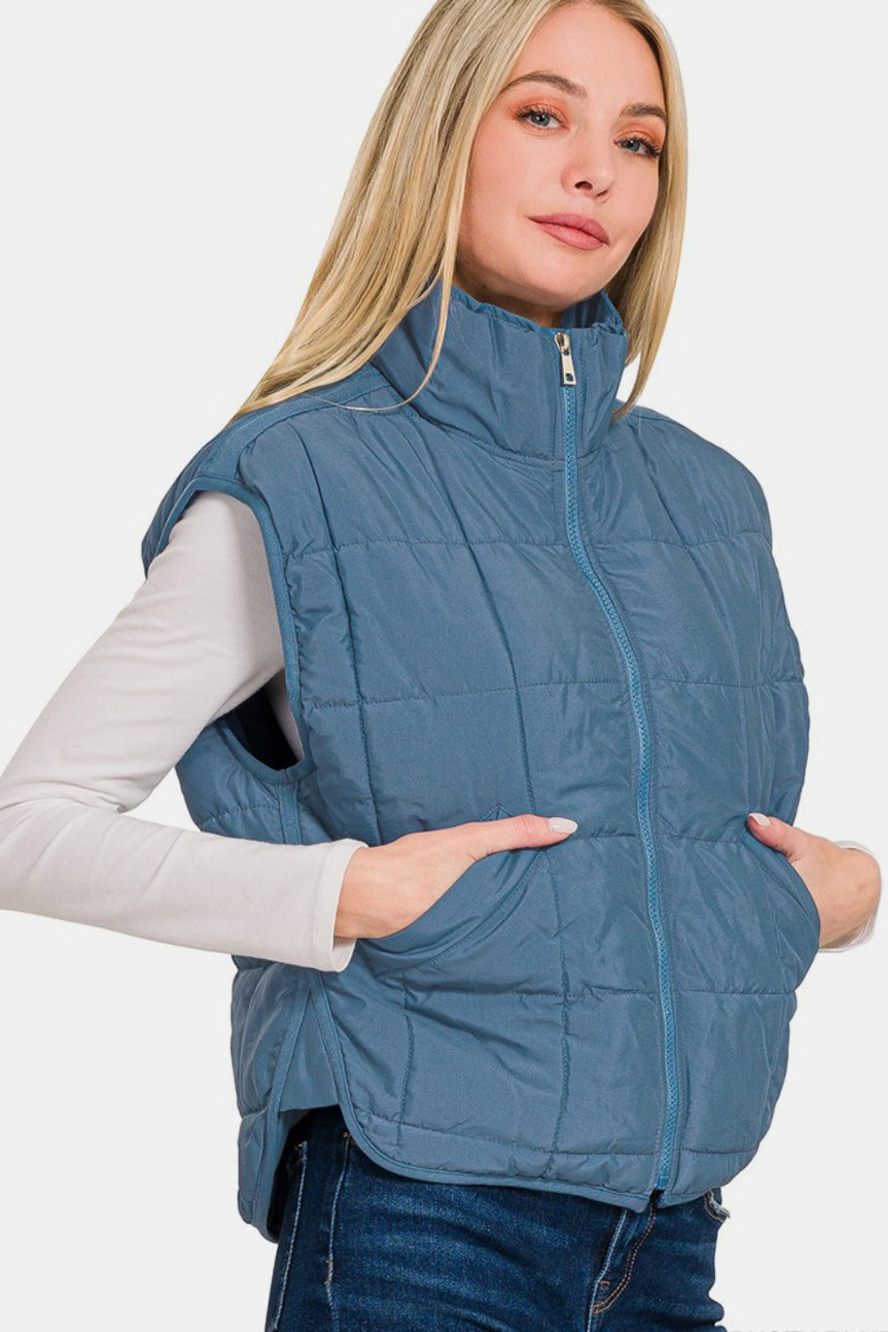 Amalia | Cropped puffer vest from Zenana with zip and pockets