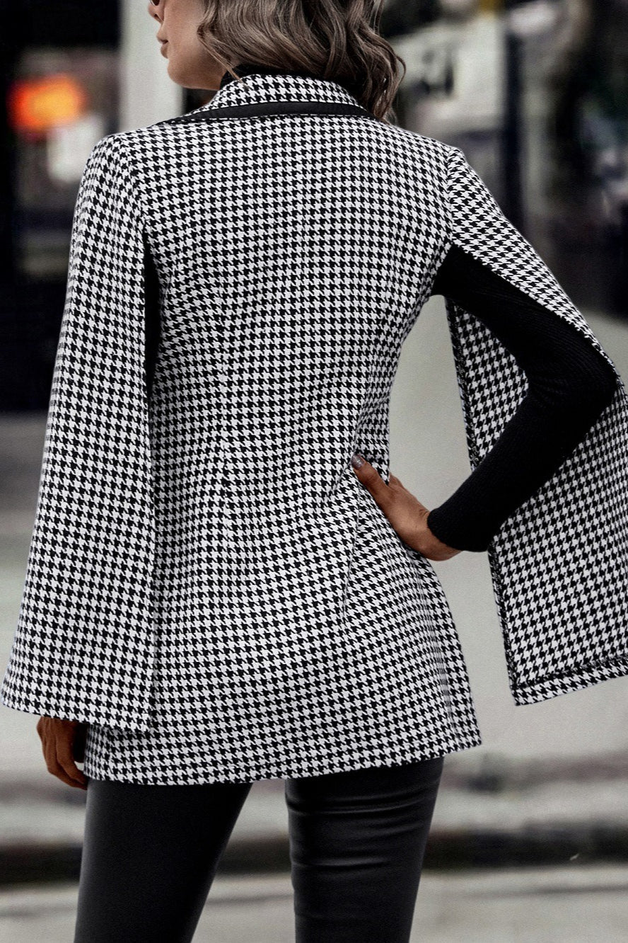 Tweed-style Houndstooth Split Long Sleeve Chic Blazer