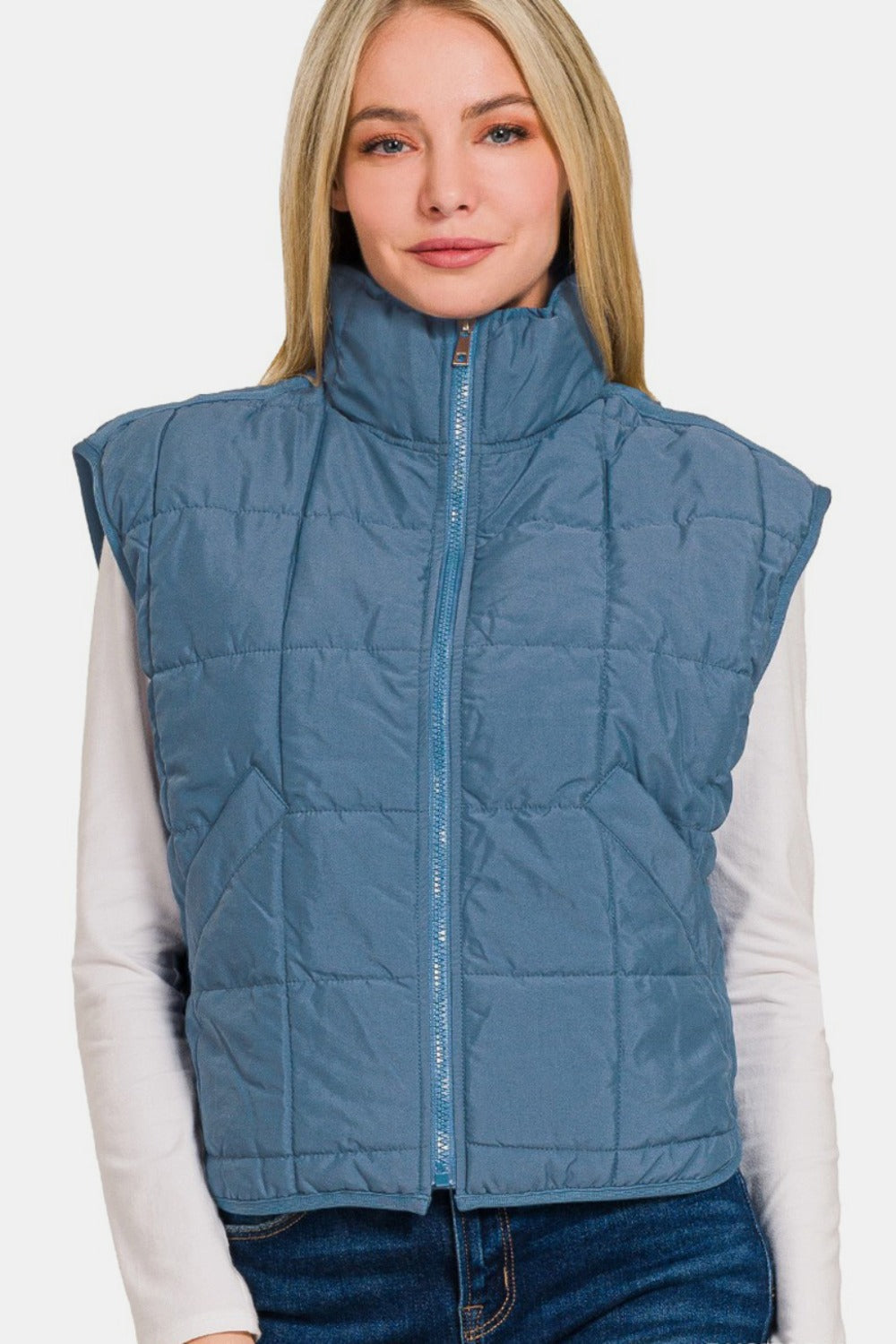Amalia | Cropped puffer vest from Zenana with zip and pockets