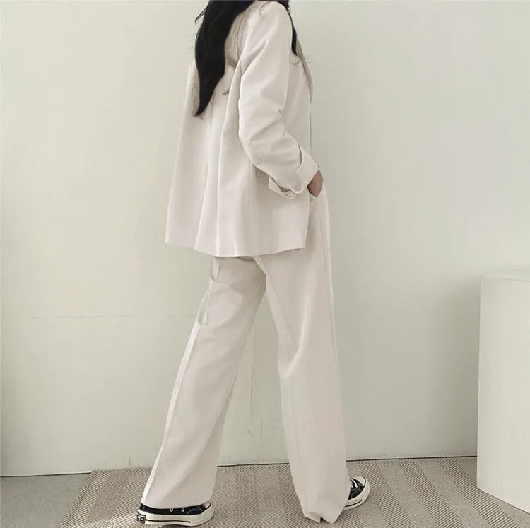 Cayetana® | Women's solid-color blazer and straight-cut pants set