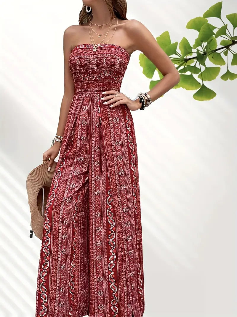Nadia® | Bohemian Strapless Wide Leg Jumpsuit