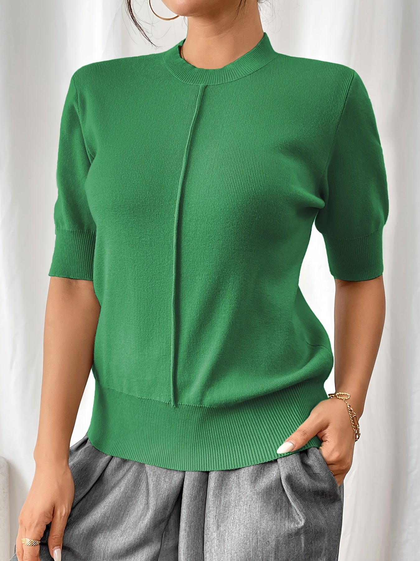 Lena® | Elegant Knit Shirt With Mandarin Collar