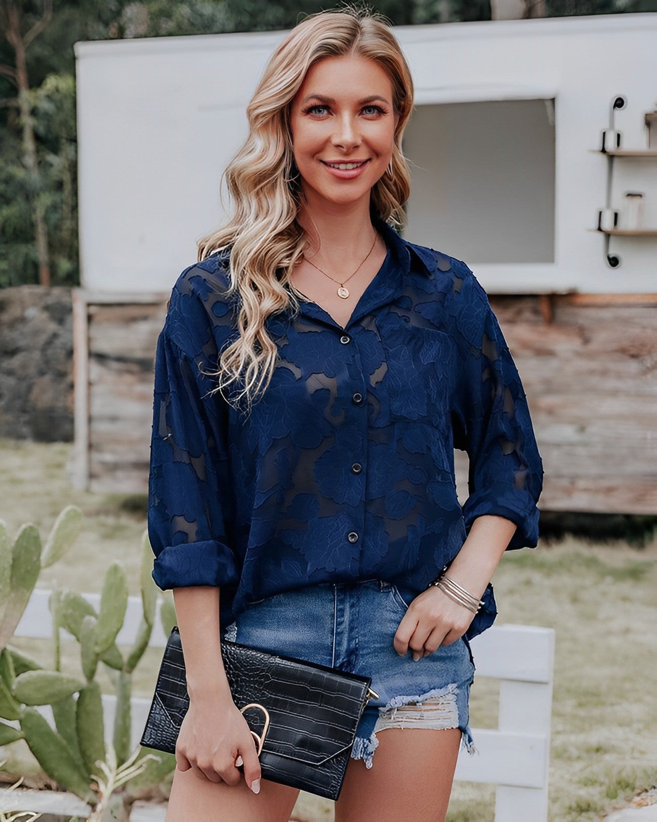 Aulikki® | Lace See Through Button Down Blouse