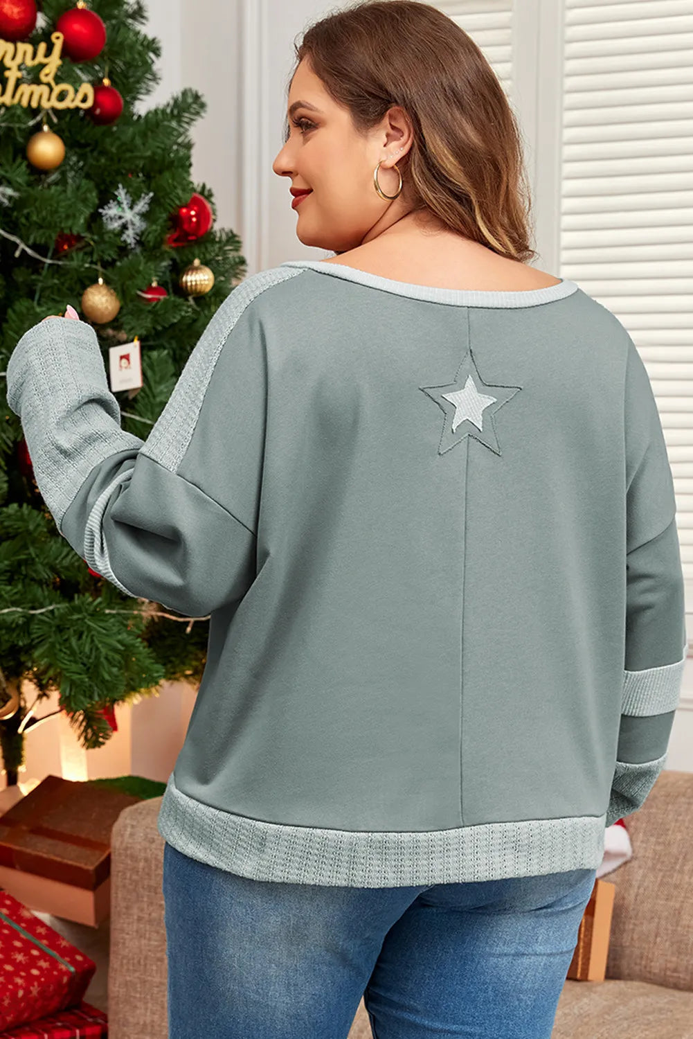 Carolin | Plus size long sleeve star crew neck top
