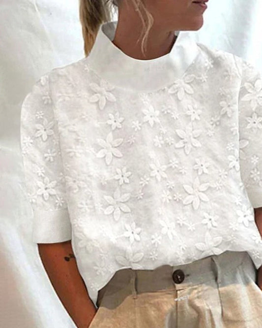 Wanda® | Trending Cotton Blouse With Stand-Up Collar