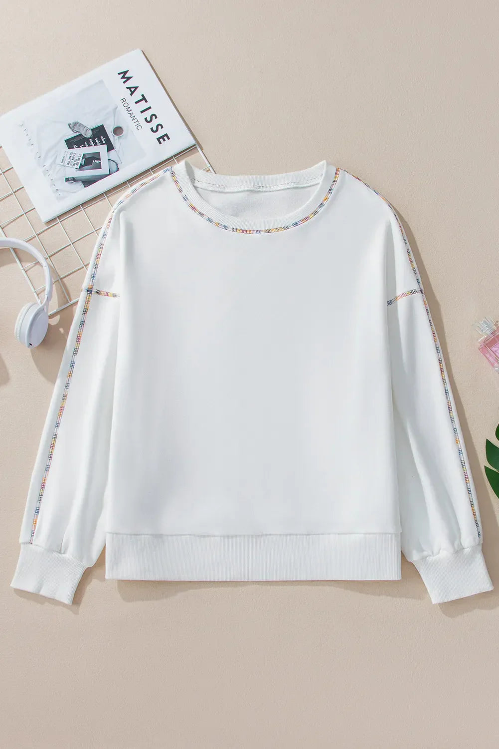 Helena | Long sleeve crew neck sweatshirt with rainbow trim