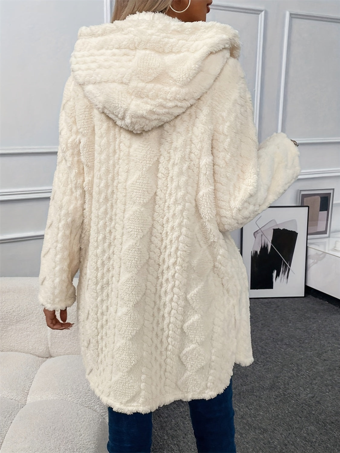 Louise | Fluffy button-down coat with hood