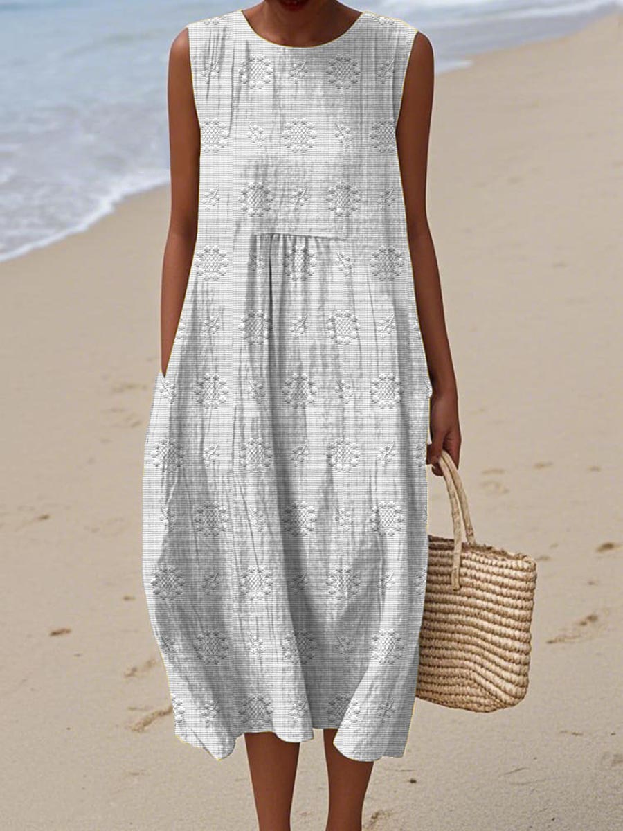 Iris® | Elegant sleeveless women's cotton dress with pockets