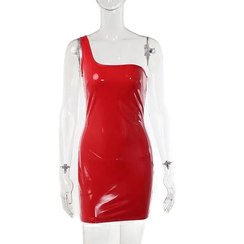 Bright Red Sexy Club One Shoulder Low Cut Tight Rave Festival Party Dress
