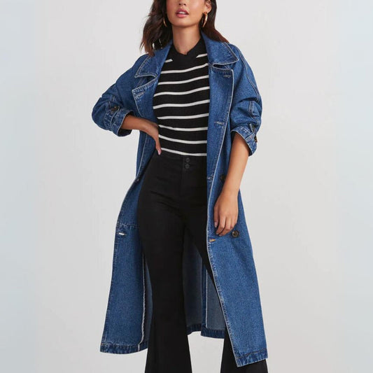 Mina® | Long denim trench coat for women