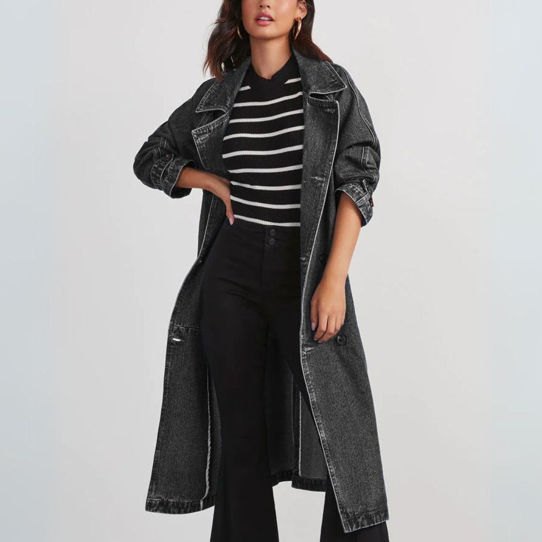 Mina | Long denim trench coat for women