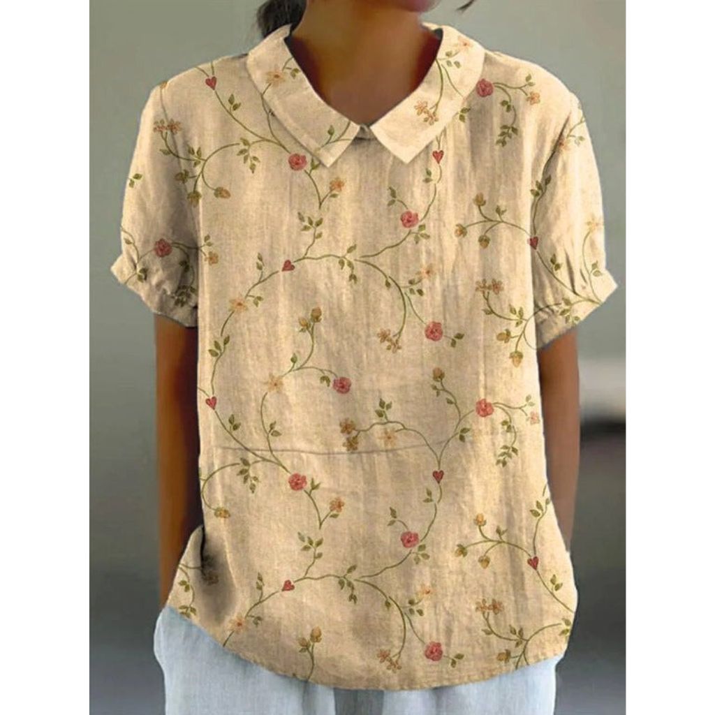 Bubna® | Cotton Linen Blouse With A Pastoral Floral Pattern