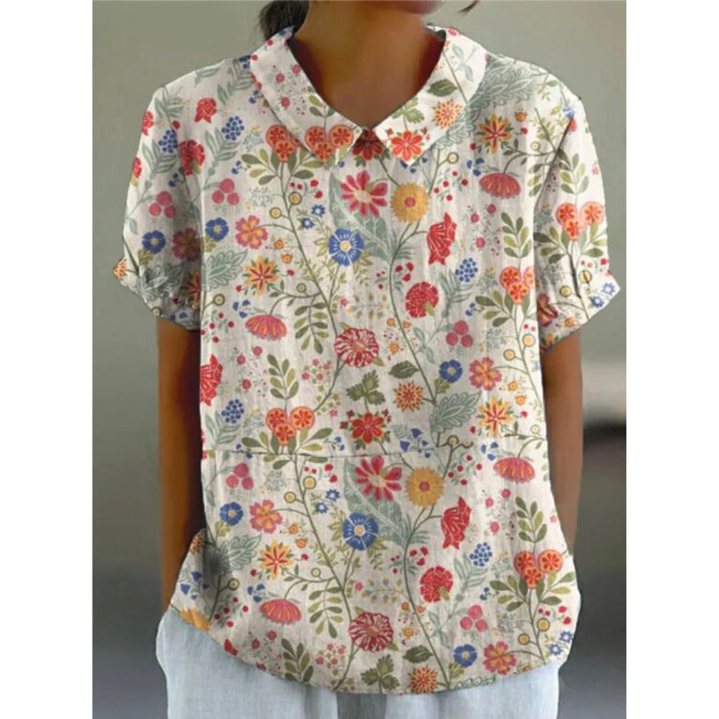 Bubna® | Cotton Linen Blouse With A Pastoral Floral Pattern