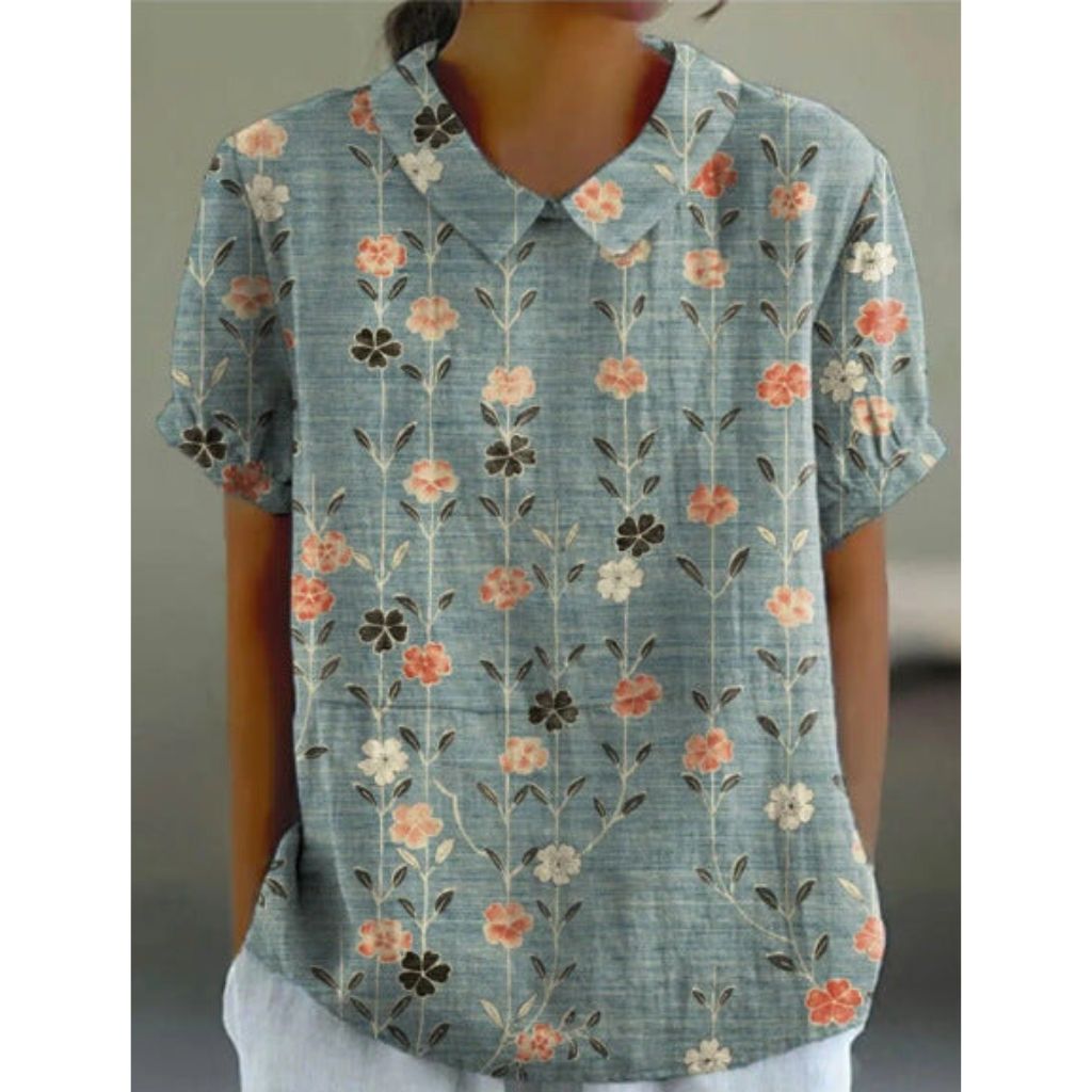 Bubna® | Cotton Linen Blouse With A Pastoral Floral Pattern