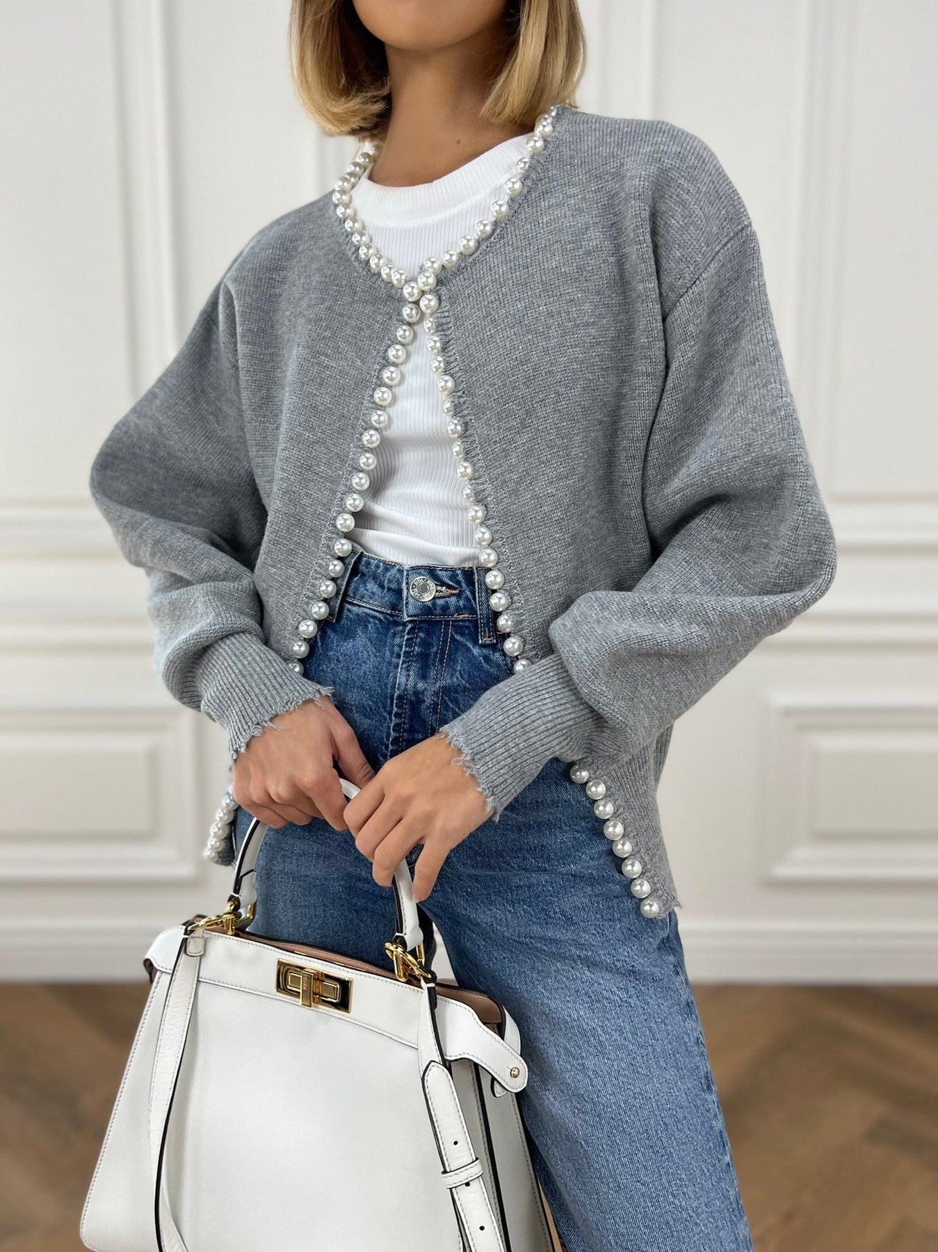 Belén | Beaded cardigan with ripped hem