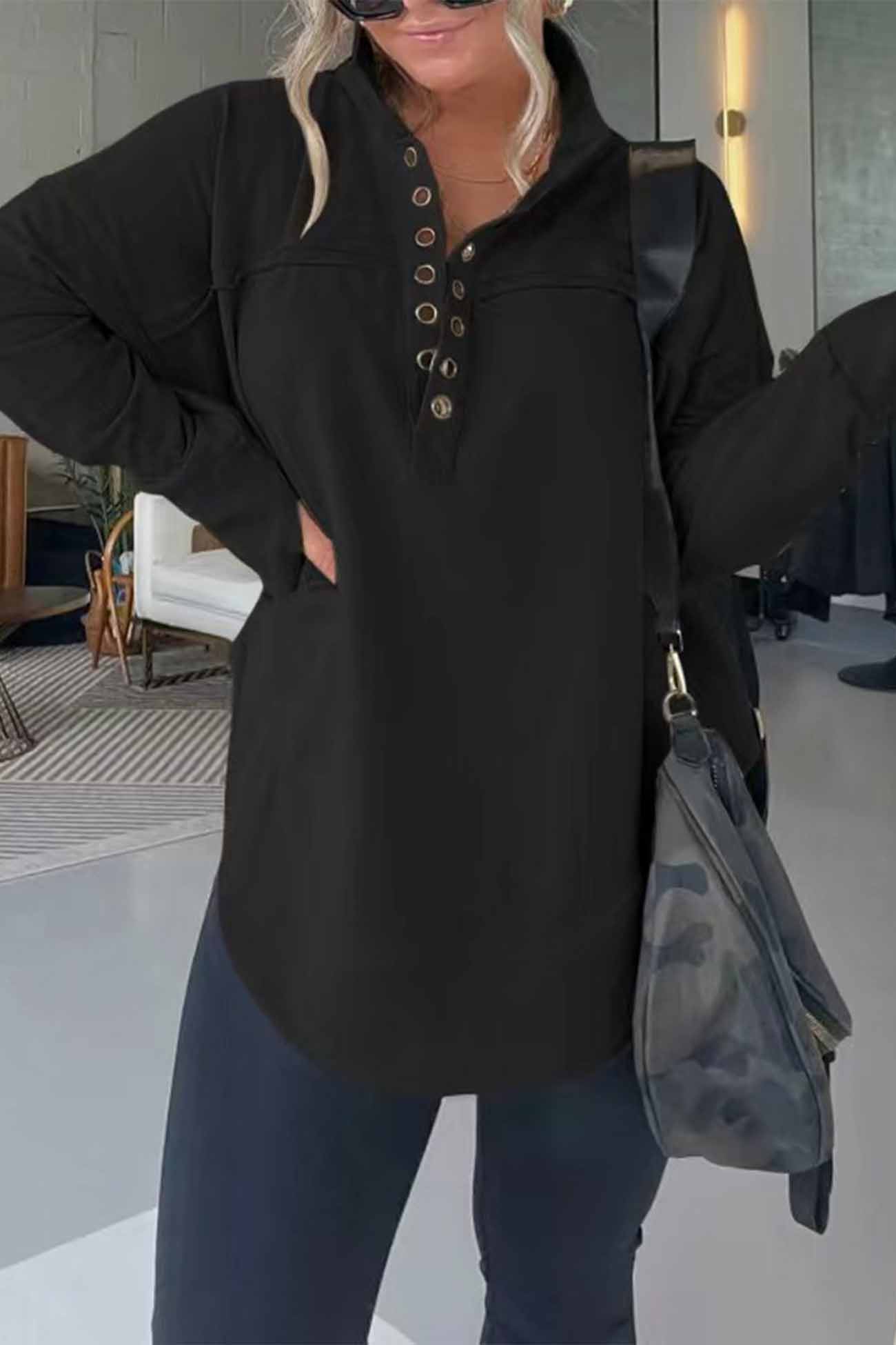 Marianna | Solid long sleeve sweatshirt with buttons