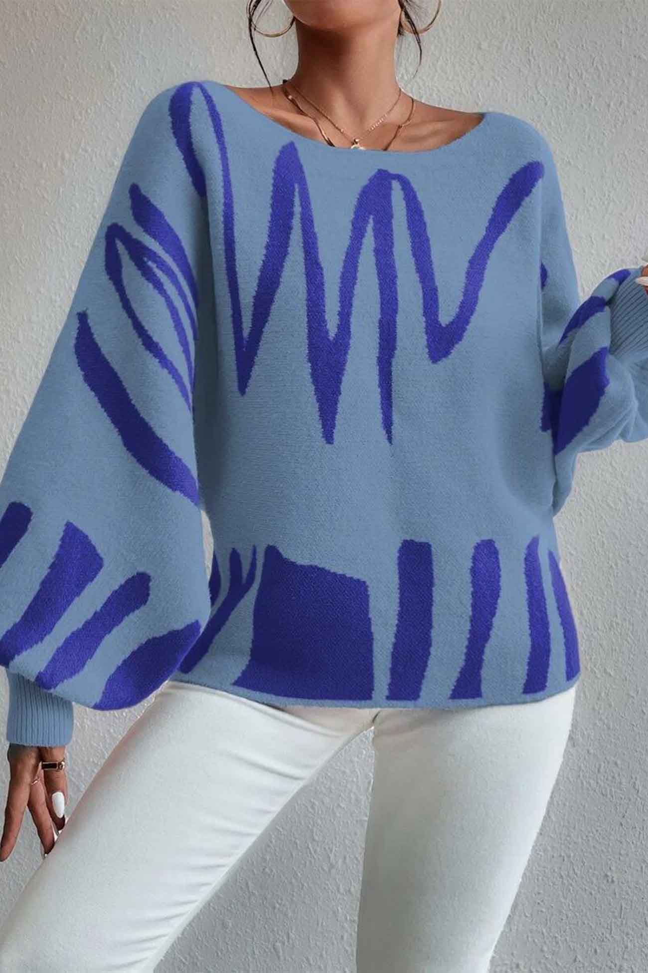 Anika | Knitted sweater with geometric lantern sleeves
