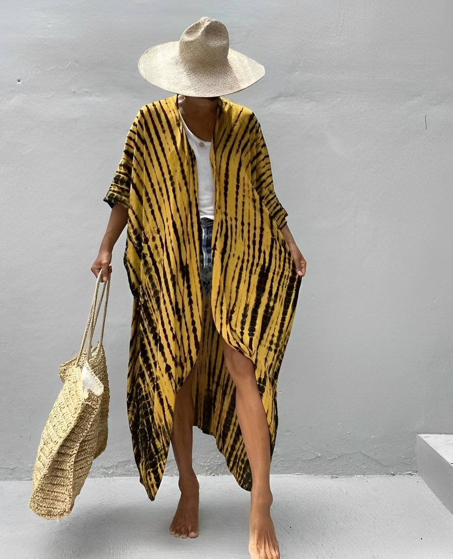 Marina® | Retro Kimono Long Patterned Beach Kimono With Belt For Women