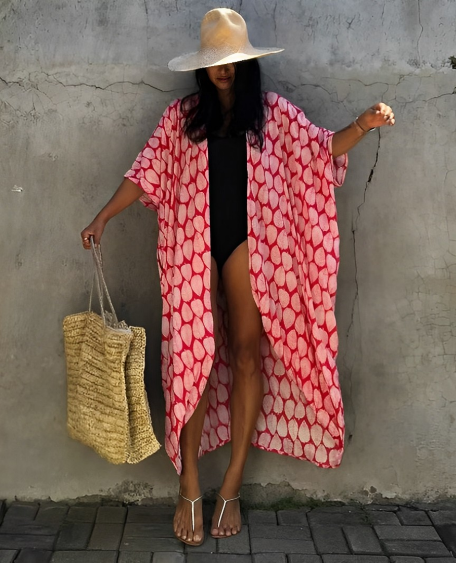 Marina® | Retro Kimono Long Patterned Beach Kimono With Belt For Women