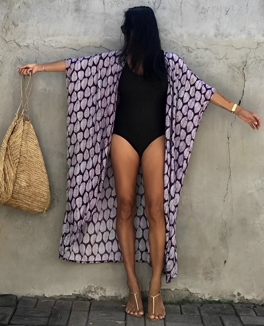 Marina® | Retro Kimono Long Patterned Beach Kimono With Belt For Women
