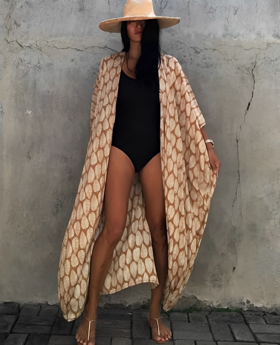 Marina® | Retro Kimono Long Patterned Beach Kimono With Belt For Women