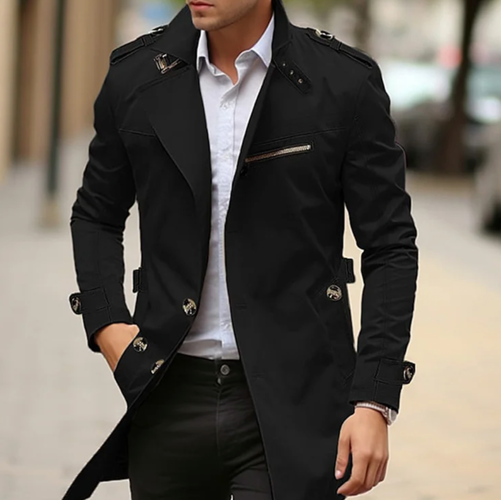 Vincent | Men's Double-Breasted Long Trench Coat