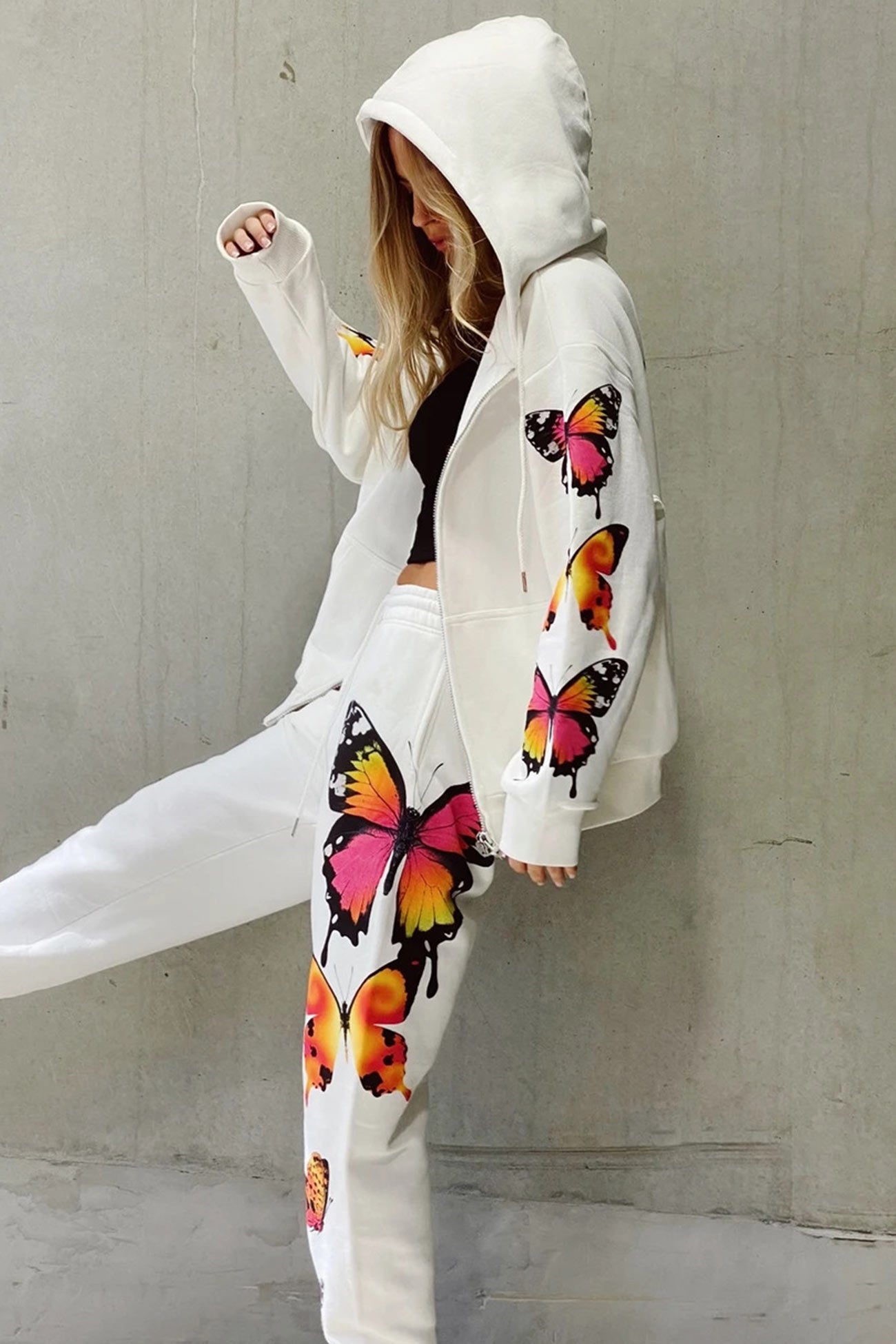 Charlotte | Butterfly print zip hoodie set
