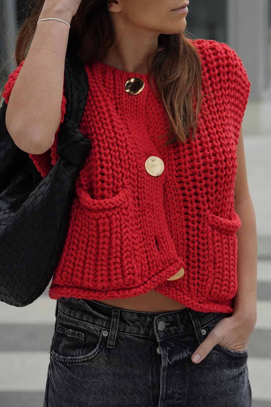 Katinka | Cardigan with a button placket at the front and sleeveless pockets