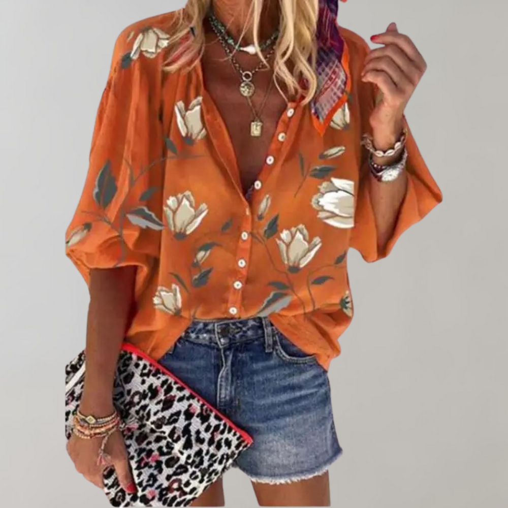 Eugenia® | Summer Blouse Casual Women'S Blouse With Floral Pattern And Buttons