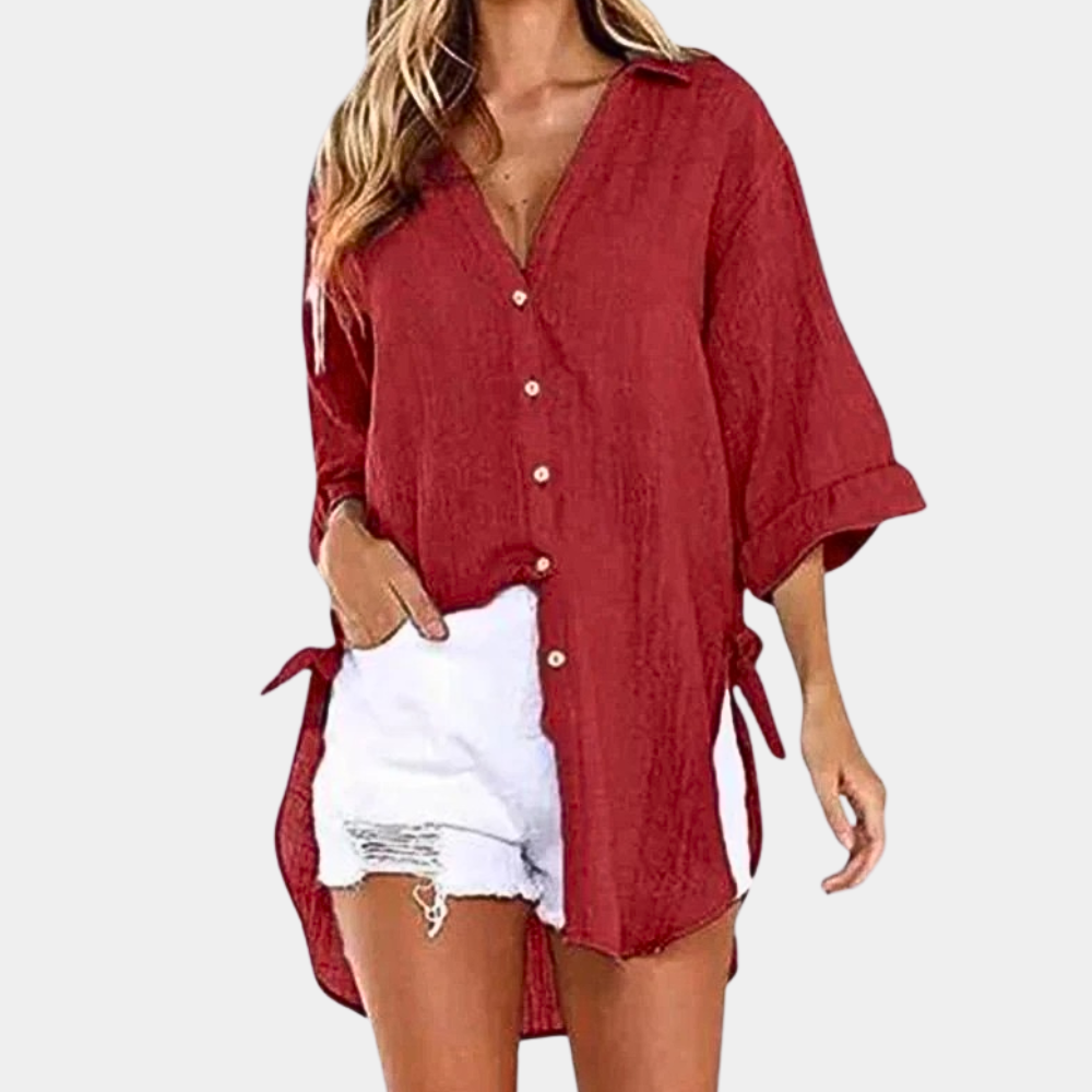 Miriam® | Blouse bleu clair femme tissu doux coupe comfortable été