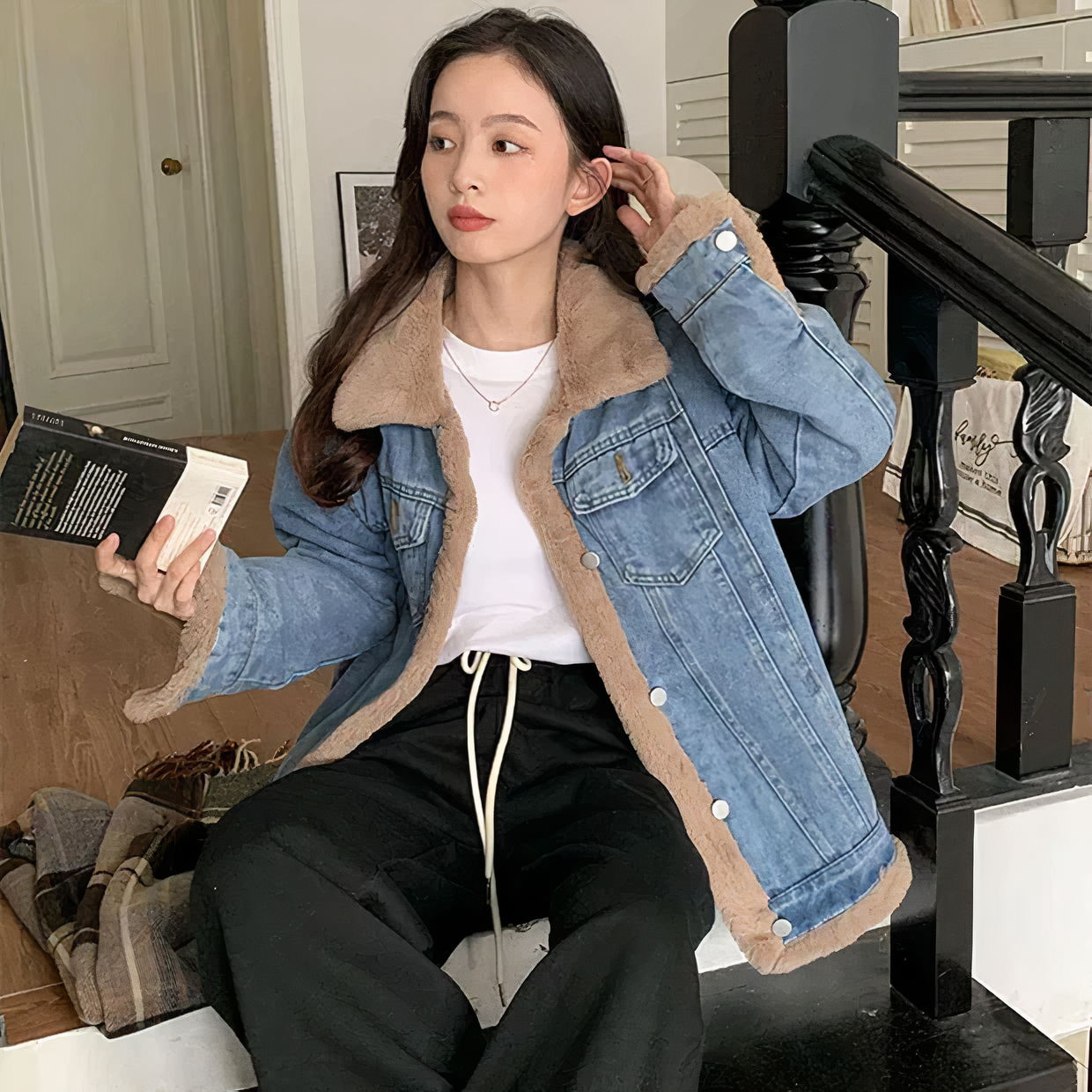 Fiona | Winter fleece denim jacket