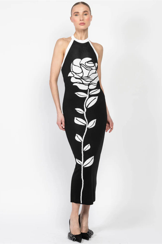 Nina® | Halterneck Floral Knit Midi Dress With Open Back