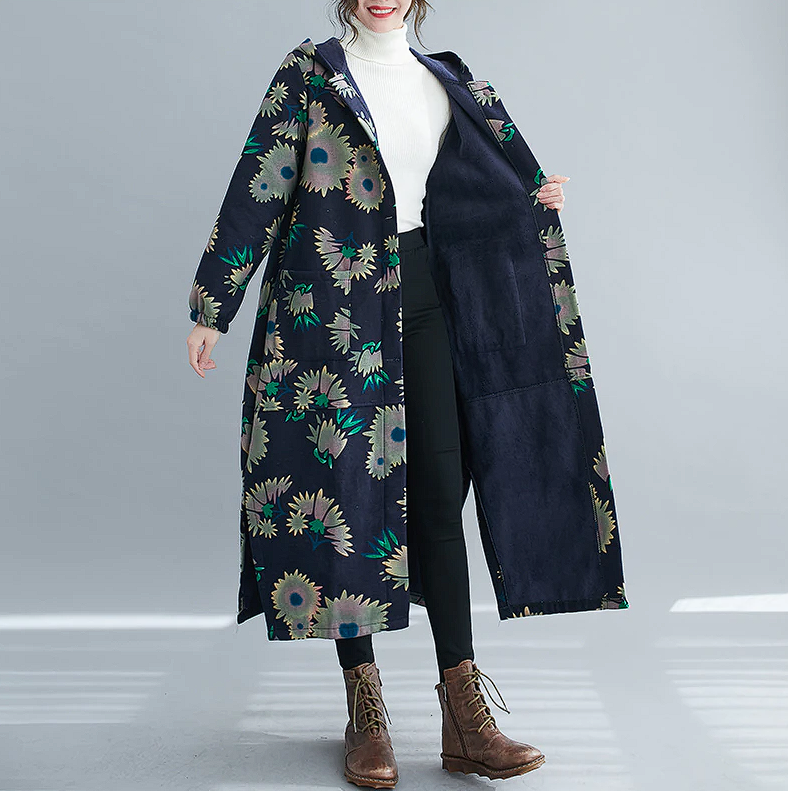 Mila | Long vintage-style cotton winter coat with hood