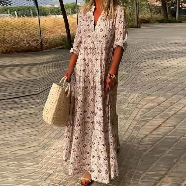 Fiora® | Casual Long Sleeve V-Neck Dress
