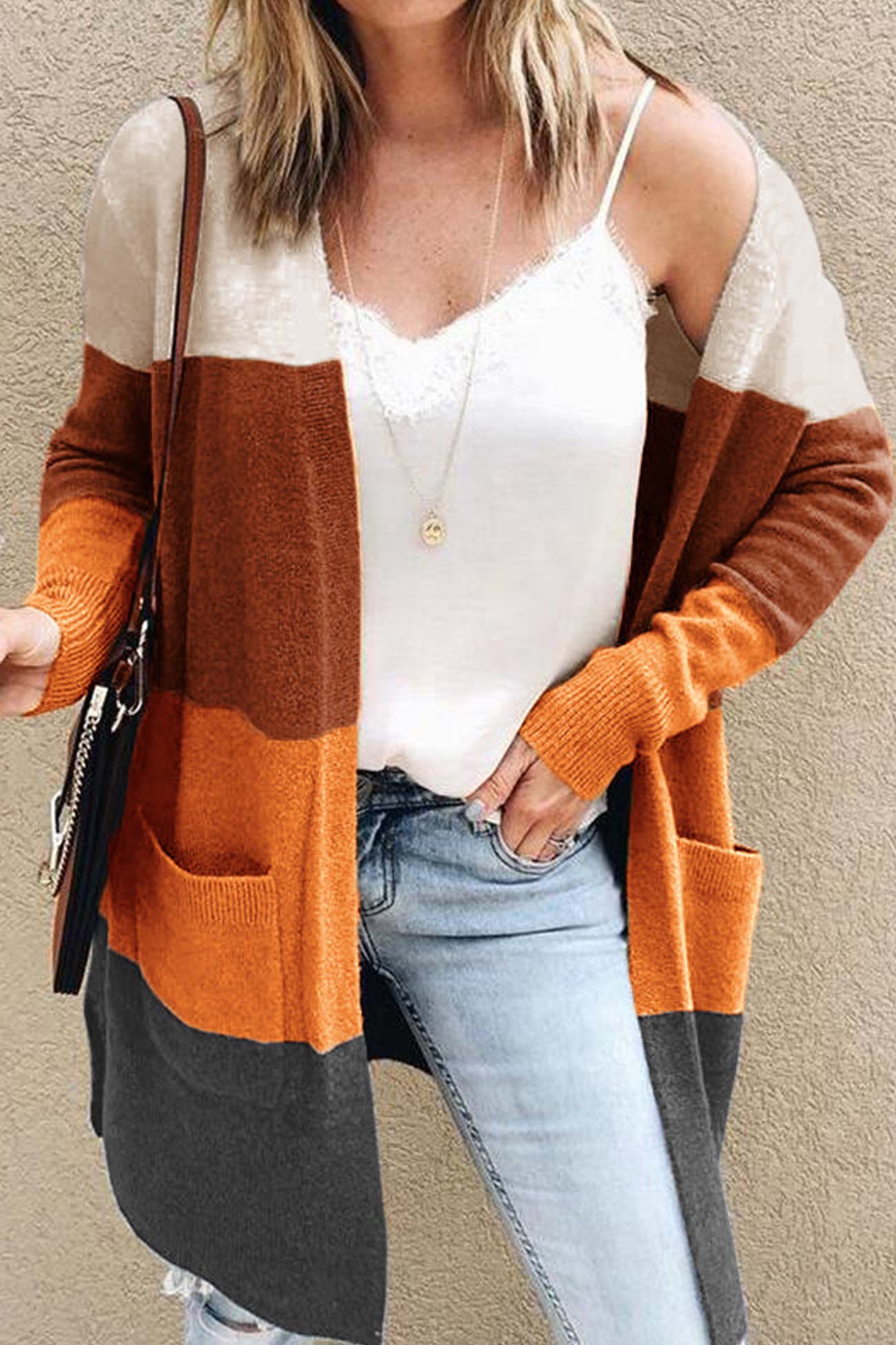 Beatrice | Color block open front cardigan