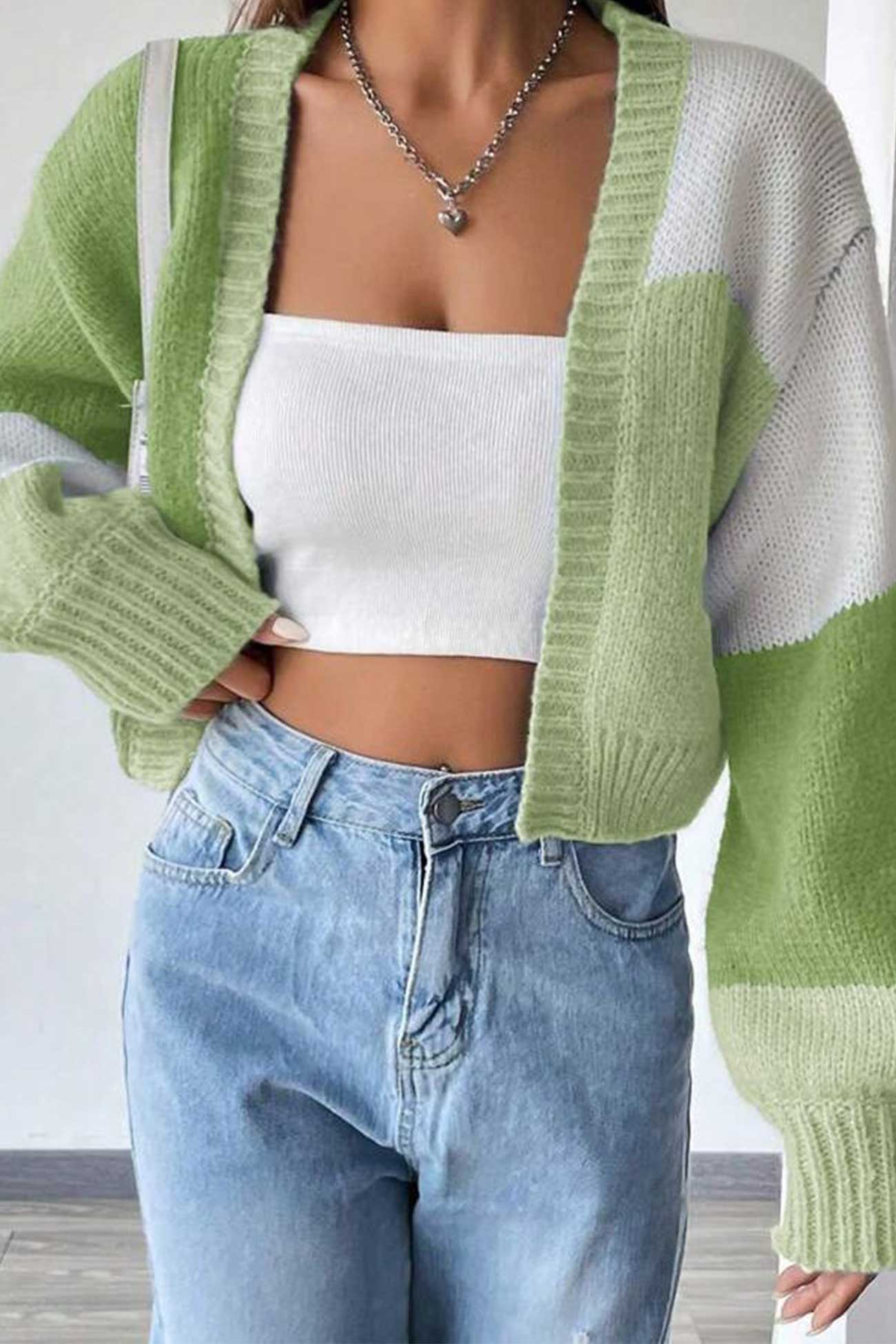 Adina | Color block cardigan with long sleeves and an open front