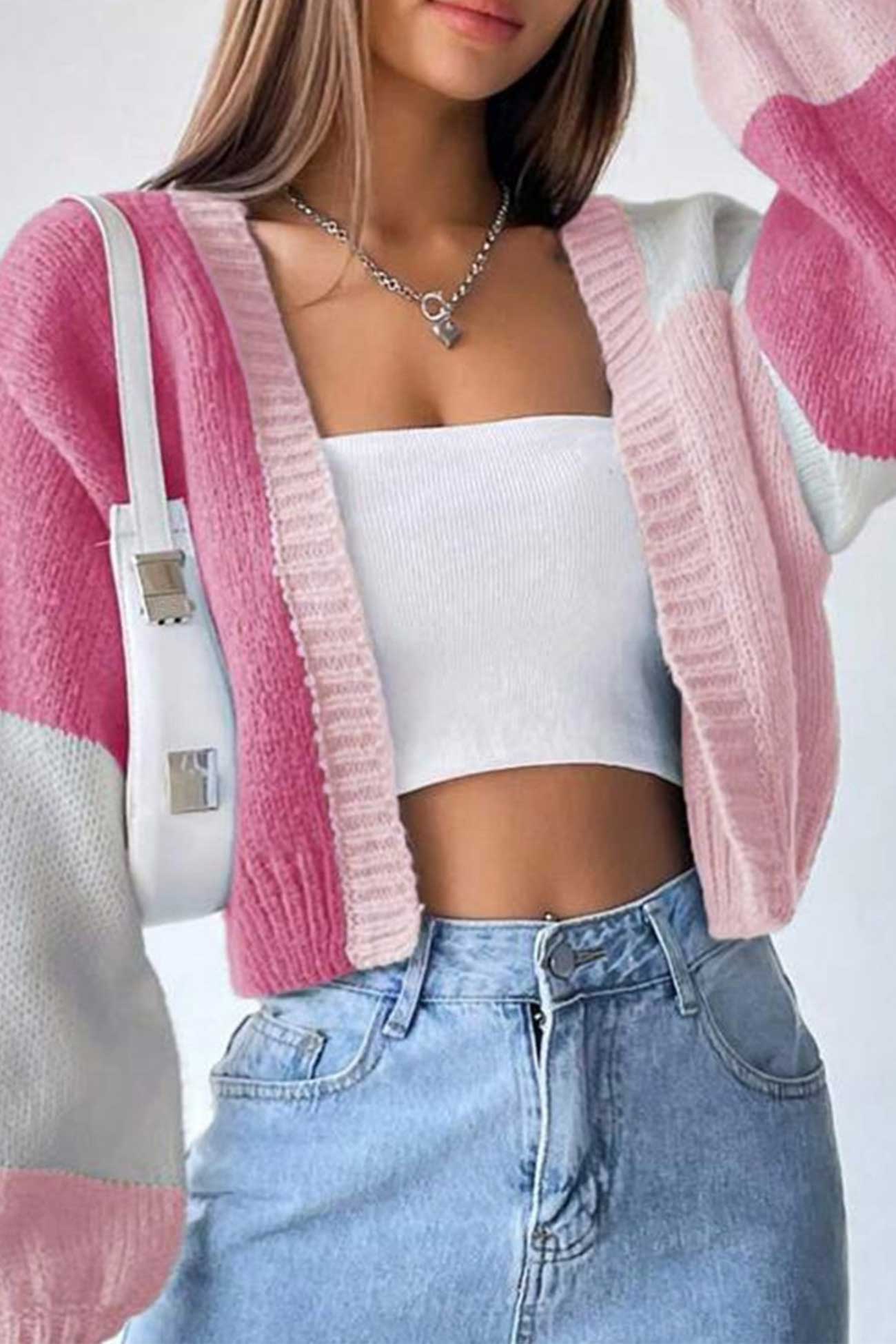 Adina | Color block cardigan with long sleeves and an open front