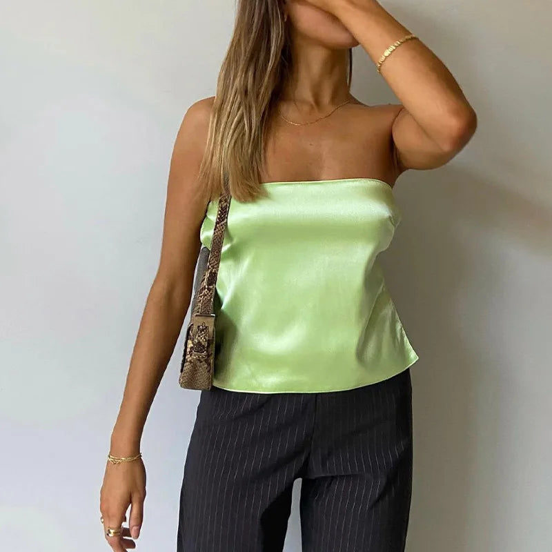 Satin Tie-Up Tube Crop Top