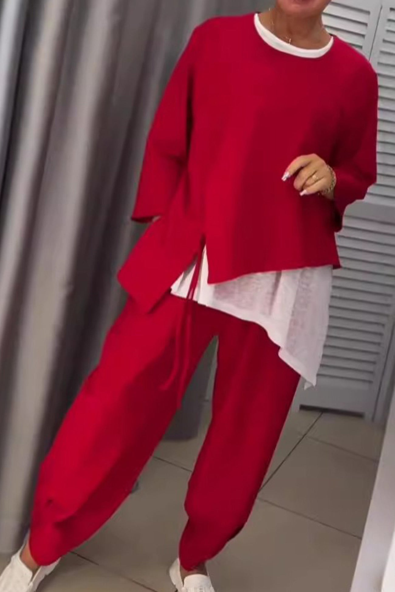 Dana | Fake two-piece set with drawstring in contrasting color