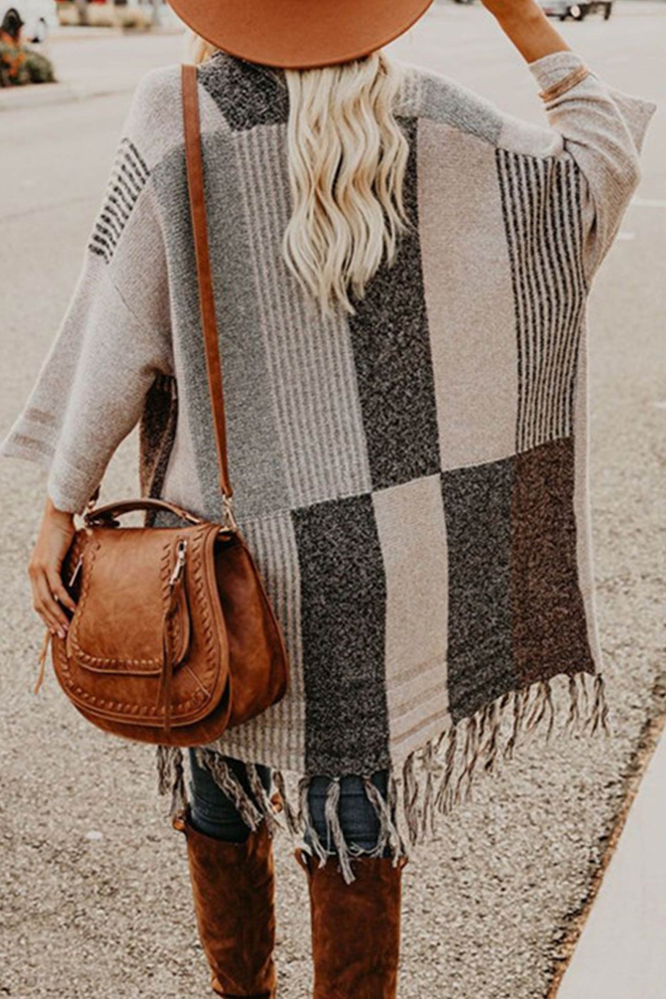 Adela | Shawl cardigan with contrast fringed hem