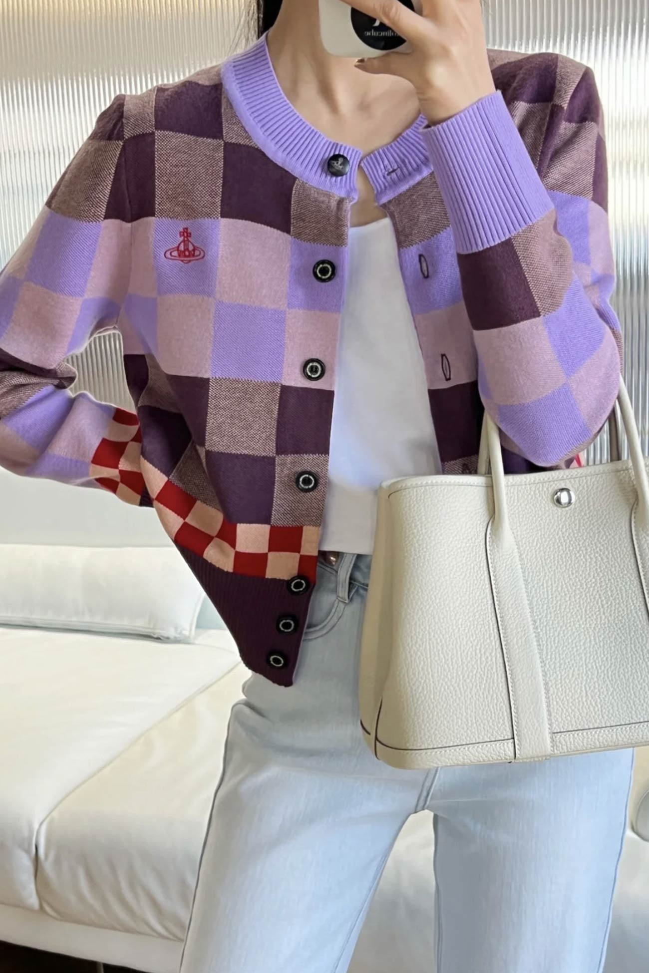 Anita | Contrast checked knit cardigan