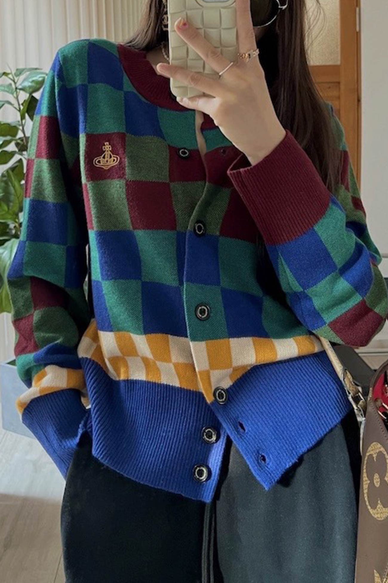 Anita | Contrast checked knit cardigan
