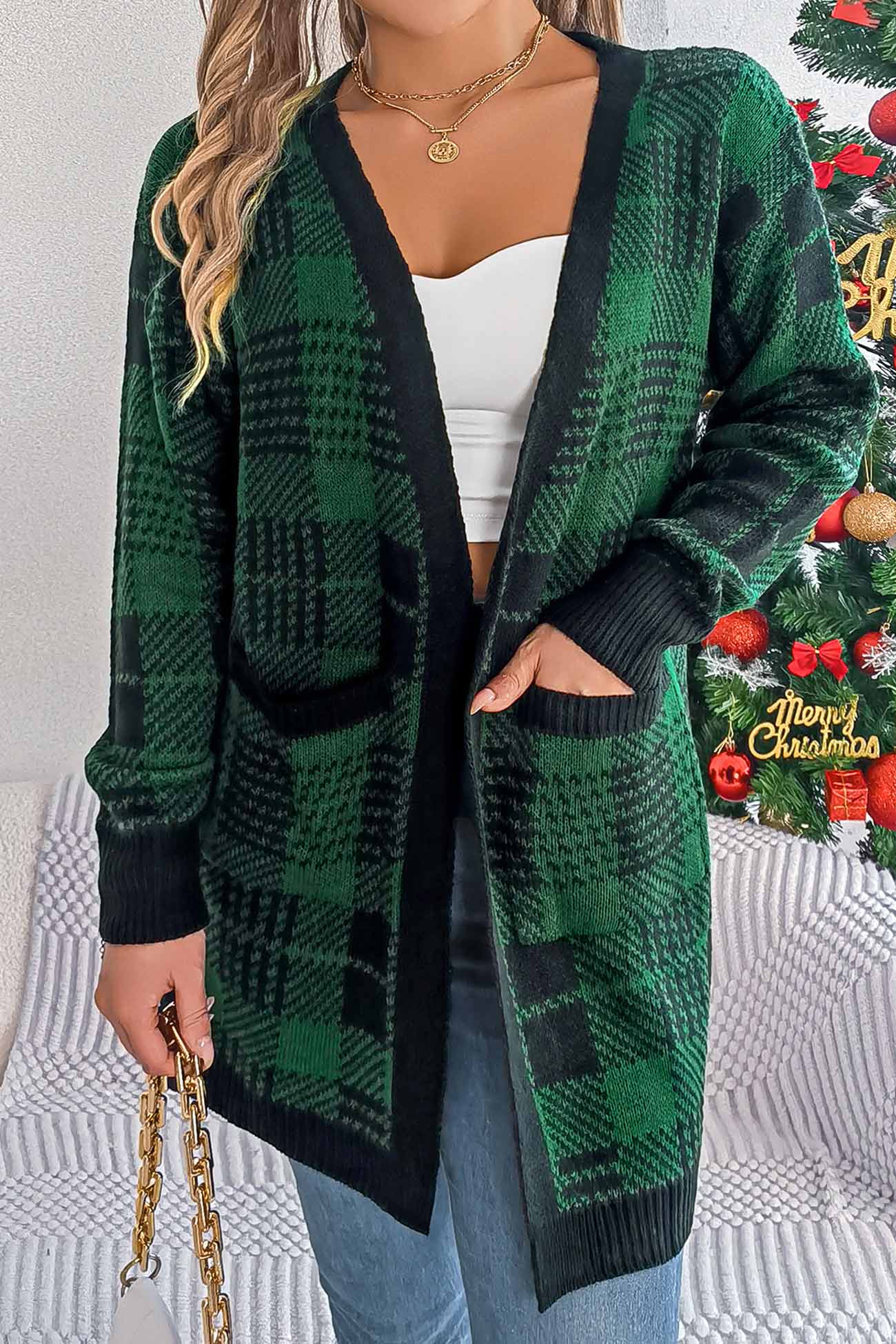 Lilli | Contrast checked cardigan with open front