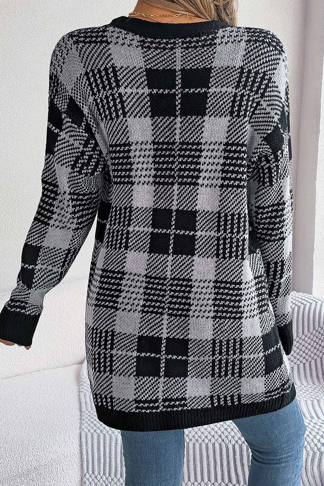 Lilli | Contrast checked cardigan with open front