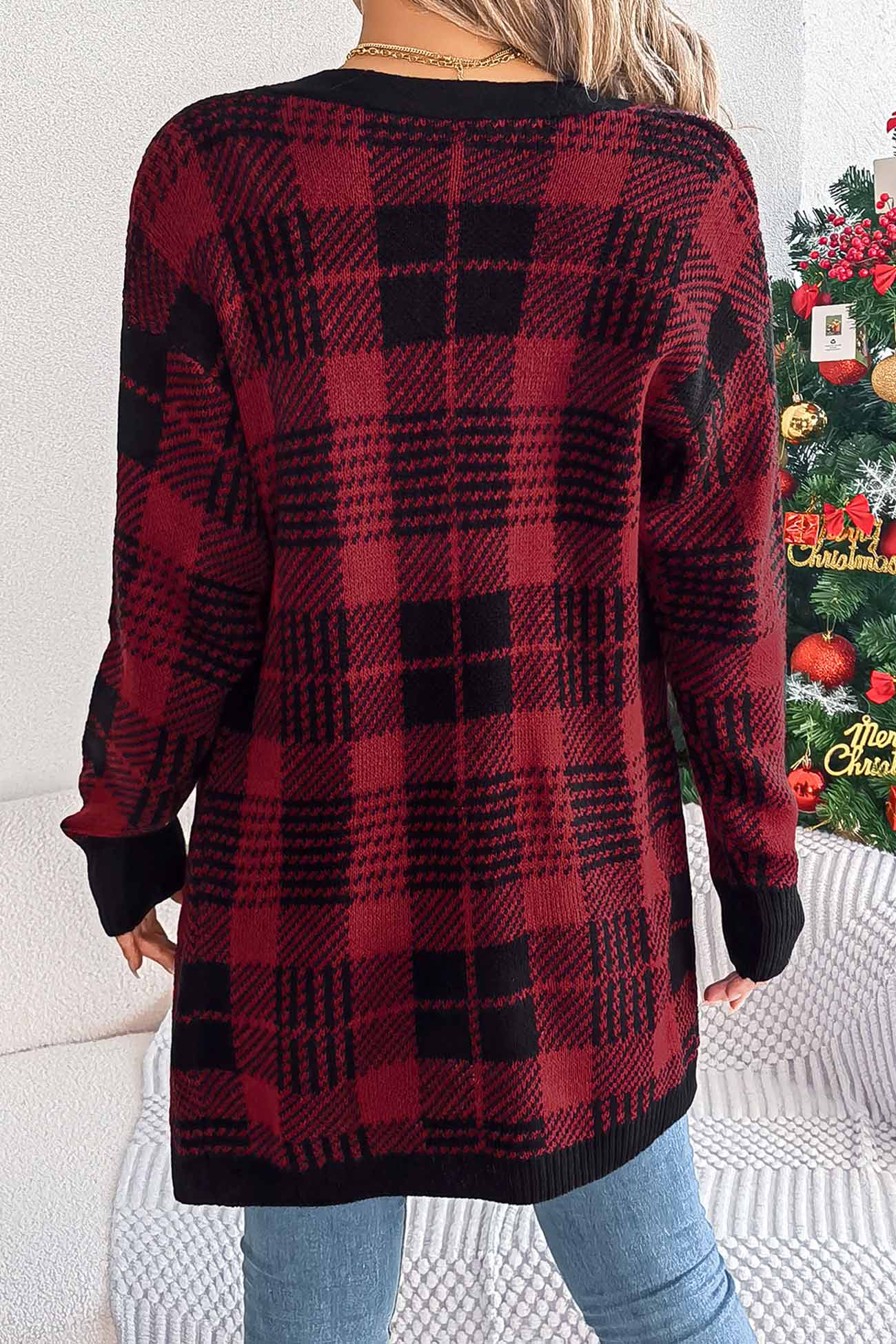 Lilli | Contrast checked cardigan with open front