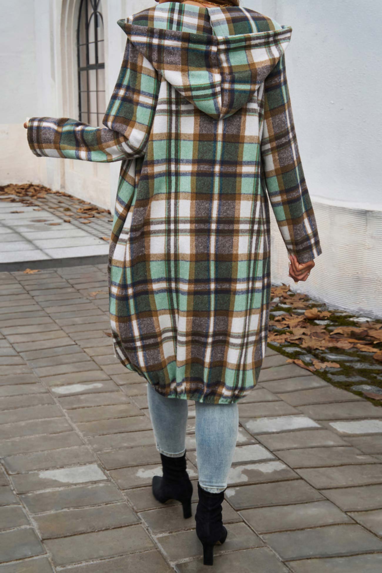 Carmen | Mid-length hoodie with contrast check pattern and zip fastening